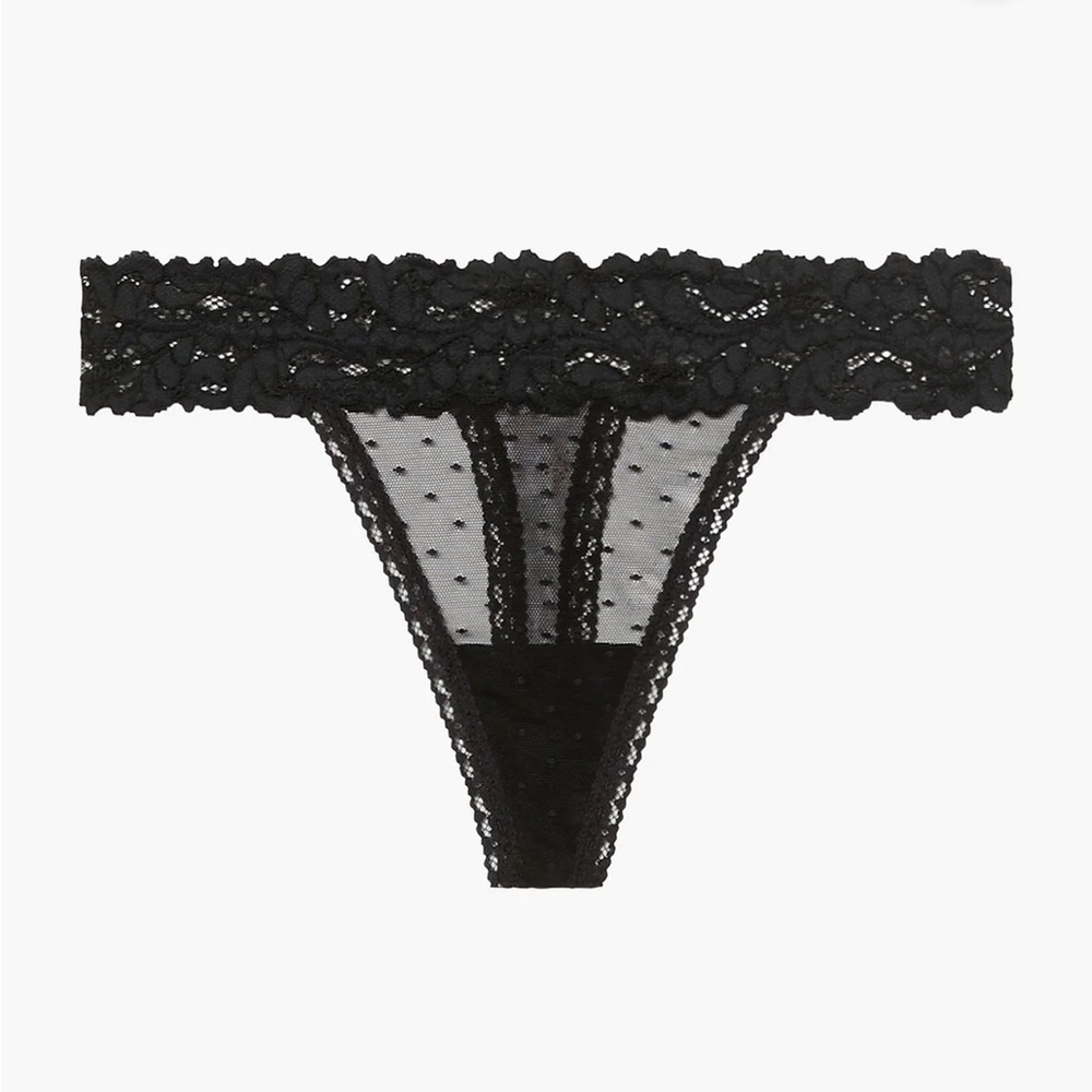 Savage X Fenty Black Caviar Dotted Mesh Bralette & Thong Two Piece Set Bundle - Picture 14 of 16